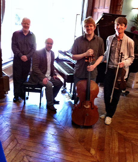 iano hire at Bridges Community Centre, Monmouth, for Wye Valley Music. Philip Kennedy with Daniel Tong (piano), Matthew Truscott (violin) and Robin Michael ('cello)