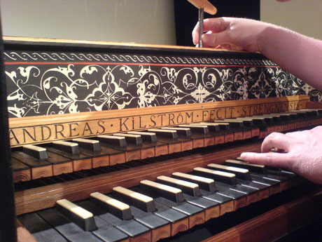 Tuning a double-manual harpsichord for a concert by the Hanover Band.